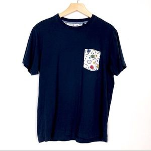 Original Penguin navy blue T-shirt tennis pocket white preppy cotton large